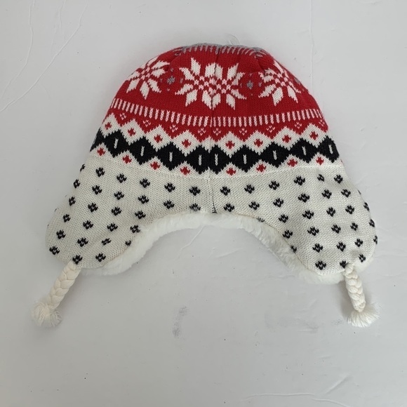Gymboree Toddler’s Faux Fur and Knit Hat Red/Black/Grey S - Picture 2 of 5